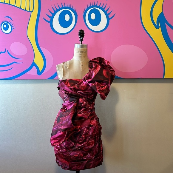H&M Innovation Red Pink Taffeta Party Dress Circular Design - Picture 1 of 10